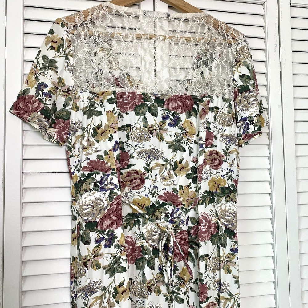 Vtg 80s Midi Dress Small Floral Cottagecore Prairie Lace Feminine Romantic Chic - Picture 5 of 5